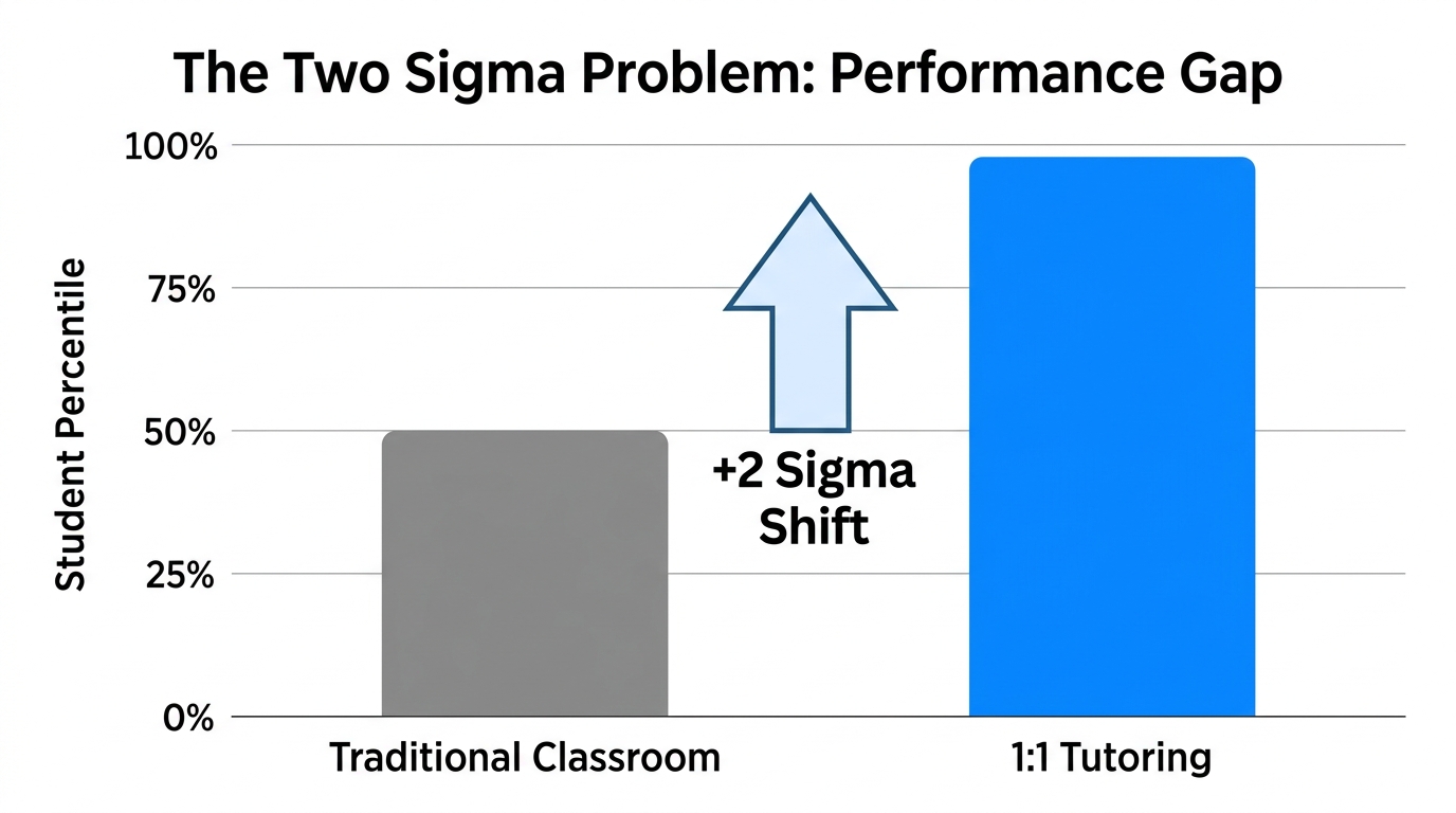 Comparison of student performance: Traditional classroom vs. 1:1 tutoring.