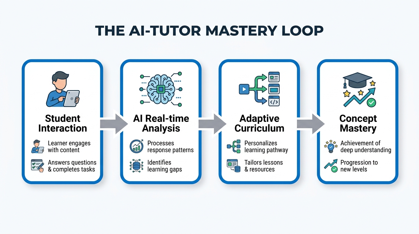 The iterative cycle of AI-driven tutoring and adaptive learning.