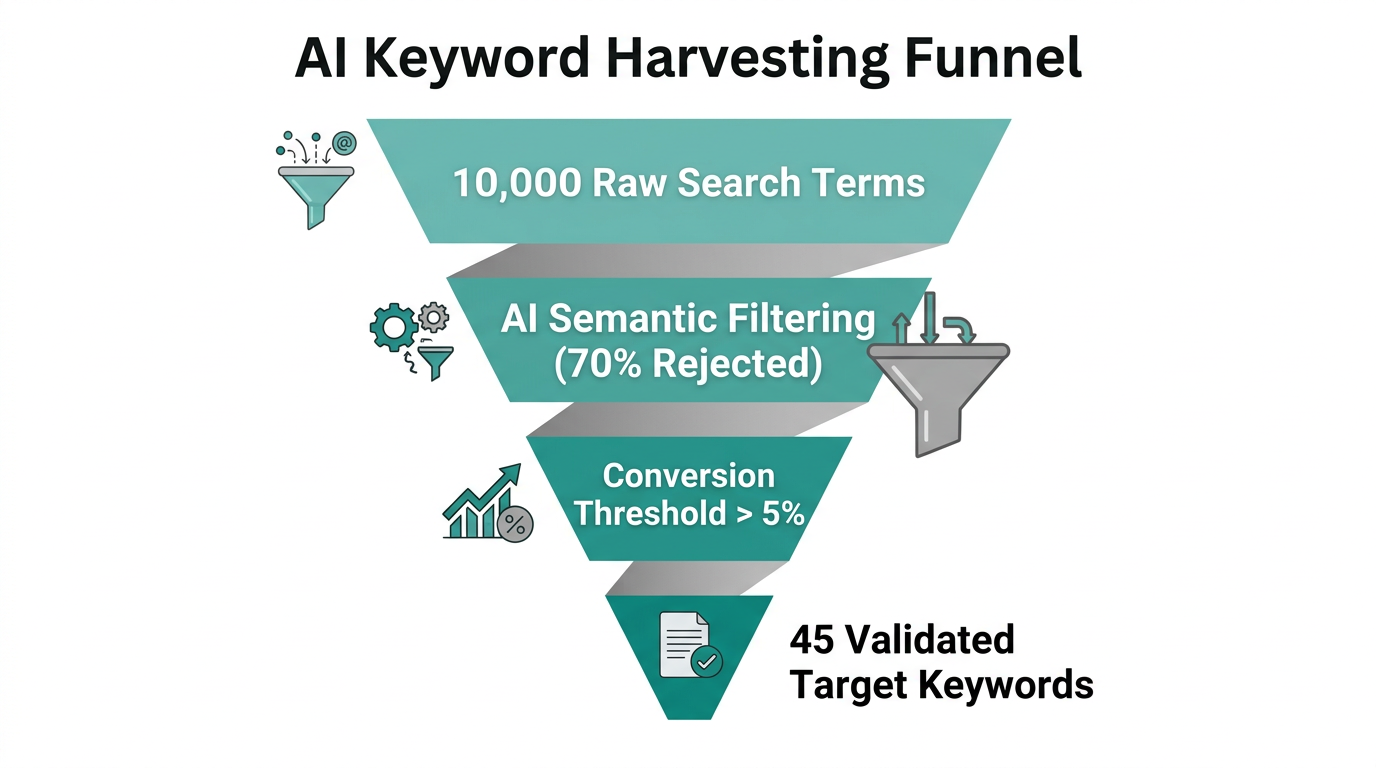 The filtering process for converting raw search data into high-performing keywords.