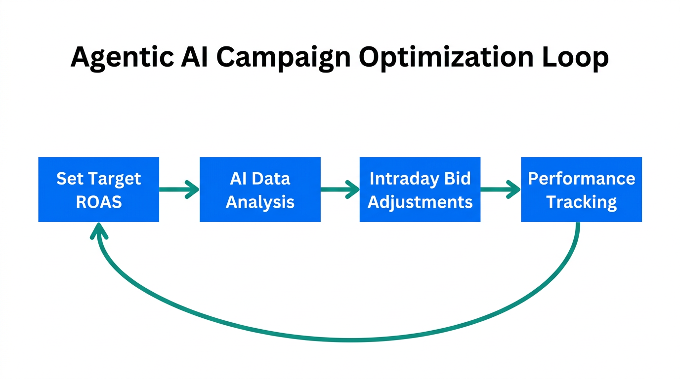 Agentic AI continuous optimization loop for real-time campaign performance.