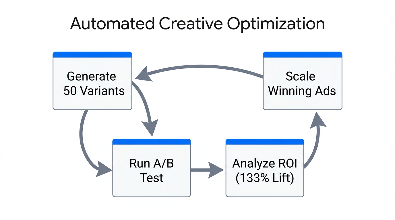The continuous loop of automated creative generation and performance testing.