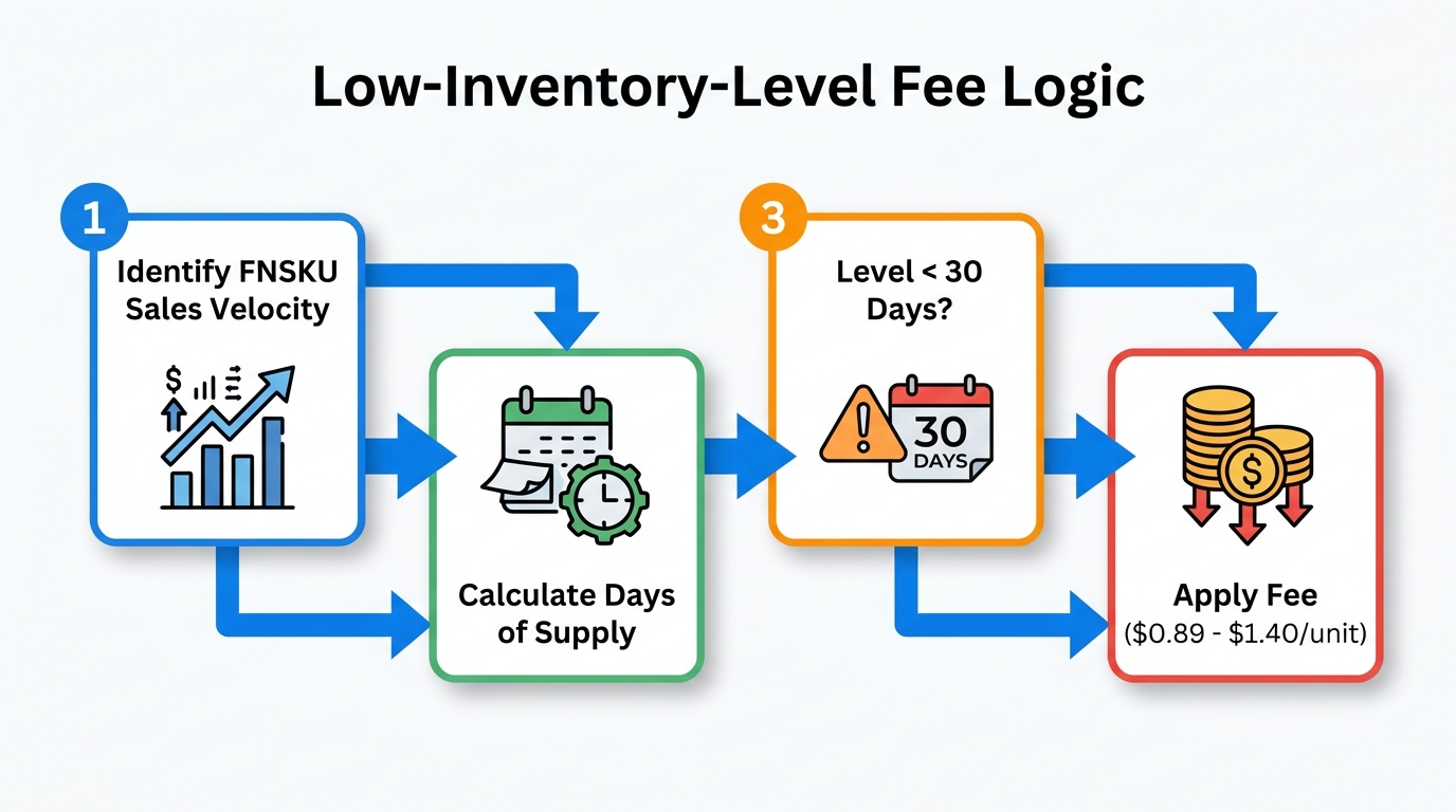 Step-by-step logic for calculating the 2026 low-inventory-level penalty.