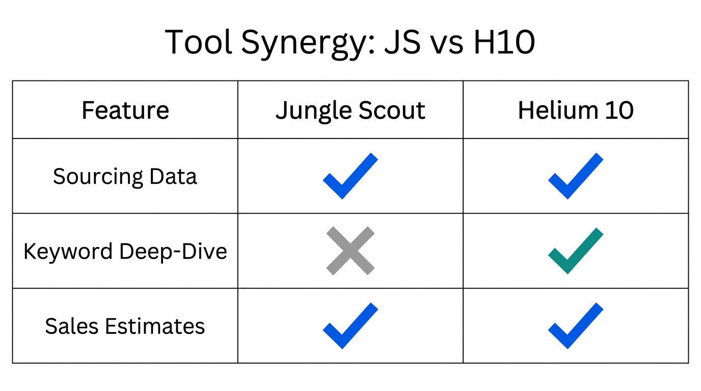 Functional comparison showing where Jungle Scout and Helium 10 excel.