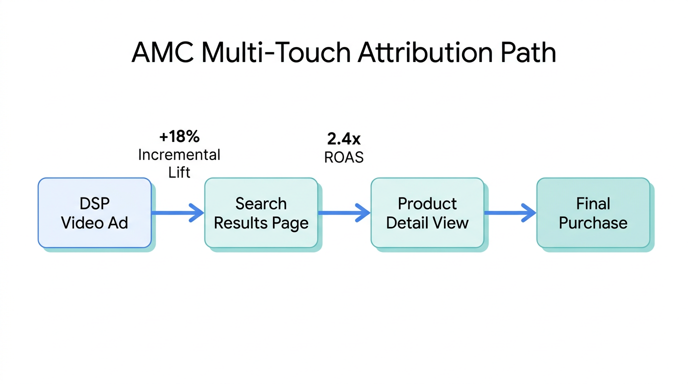 Flowchart illustrating the customer journey and multi-touch attribution in AMC.