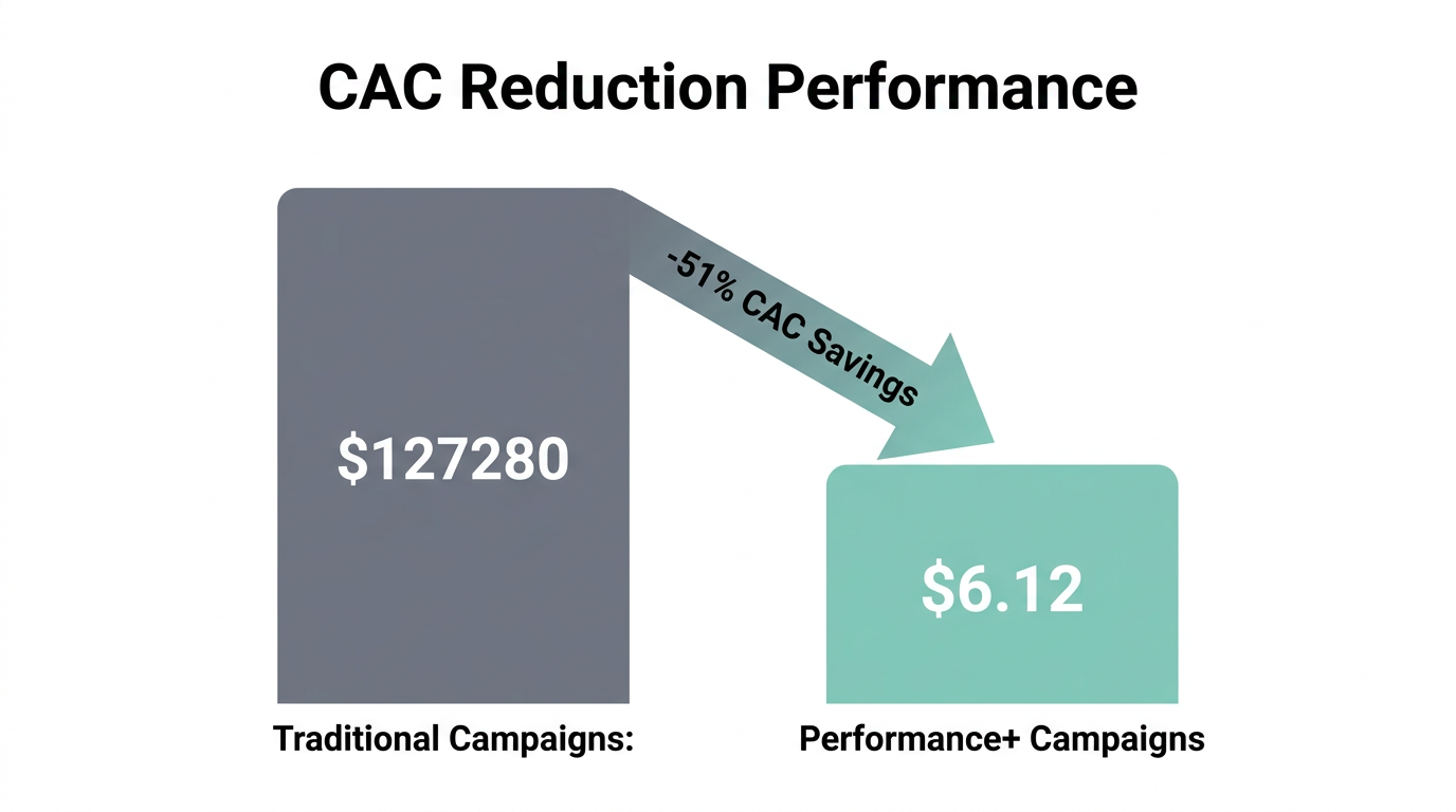 Comparison of Customer Acquisition Cost between traditional and Performance+ campaigns.