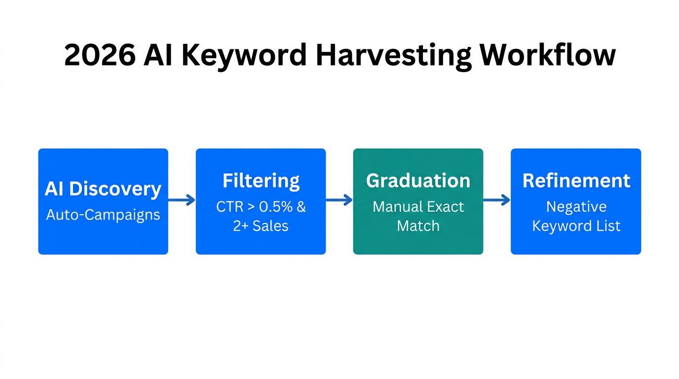 Step-by-step workflow for automated keyword discovery and manual graduation.