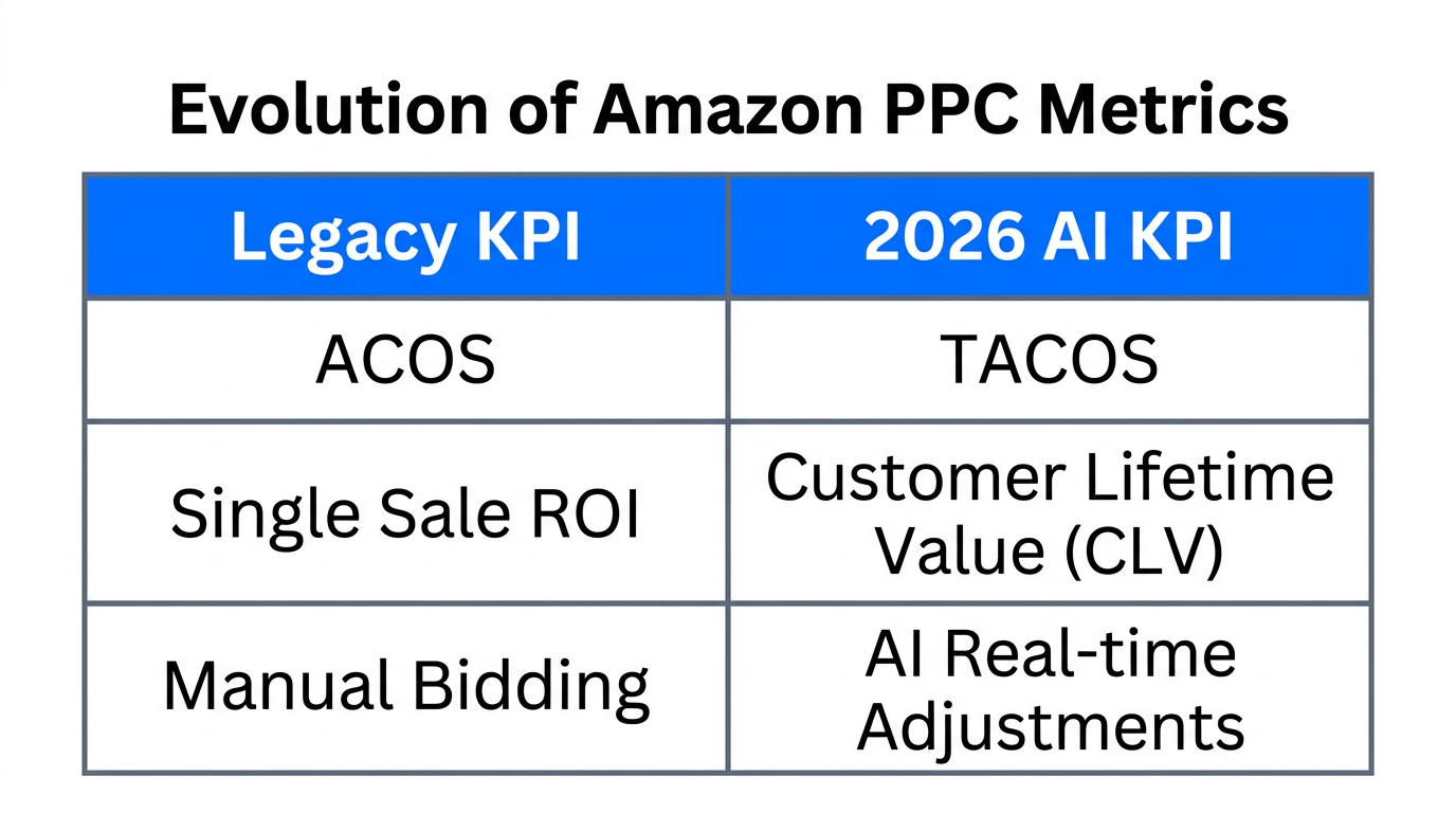 Key metric shifts from traditional ACOS to AI-driven growth KPIs.