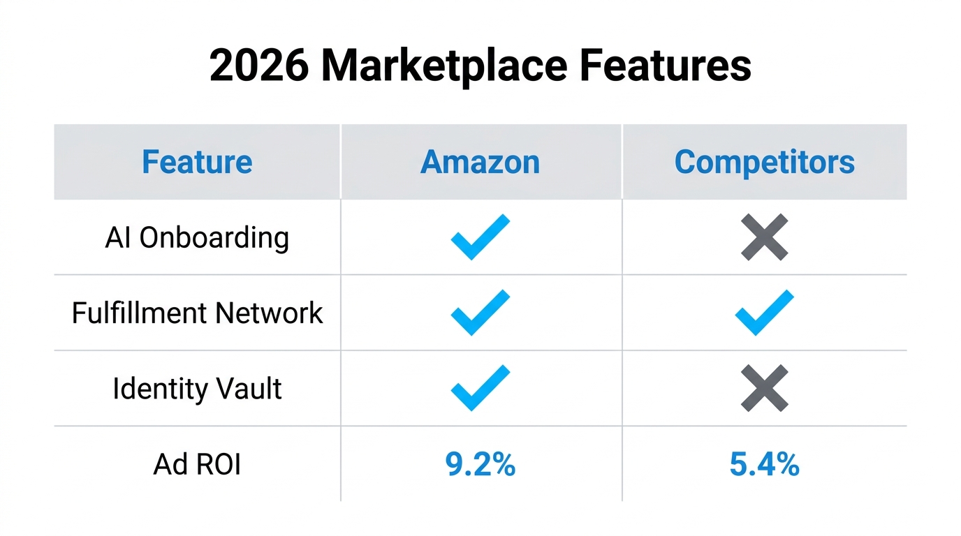 Comparative analysis of Amazon features versus other major 2026 platforms.
