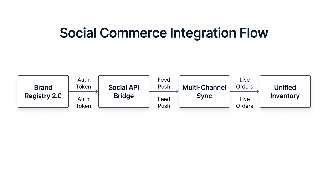 Workflow showing Brand Registry 2.0 integration with social commerce channels.