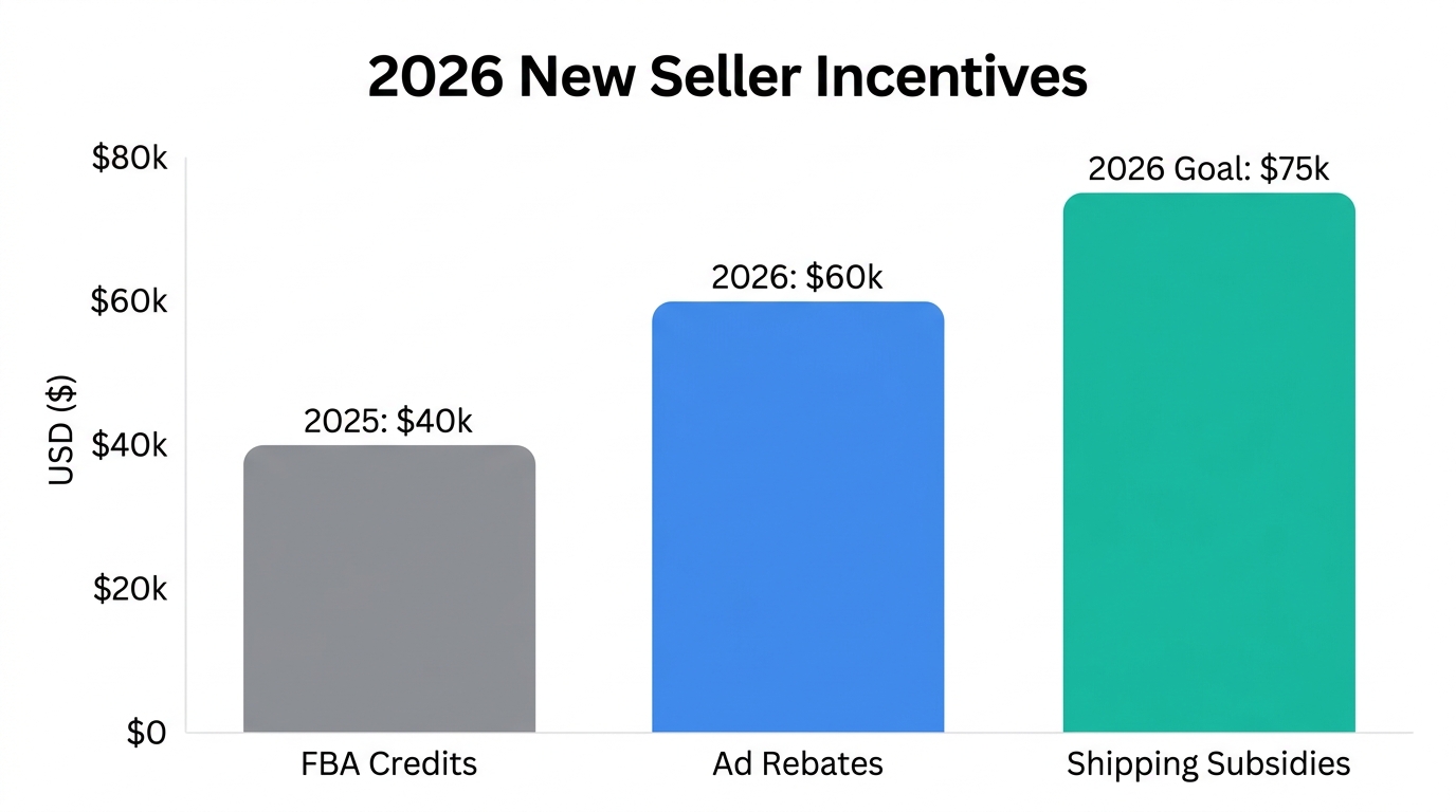 Comparison of 2026 Amazon seller incentives and increased credit values.