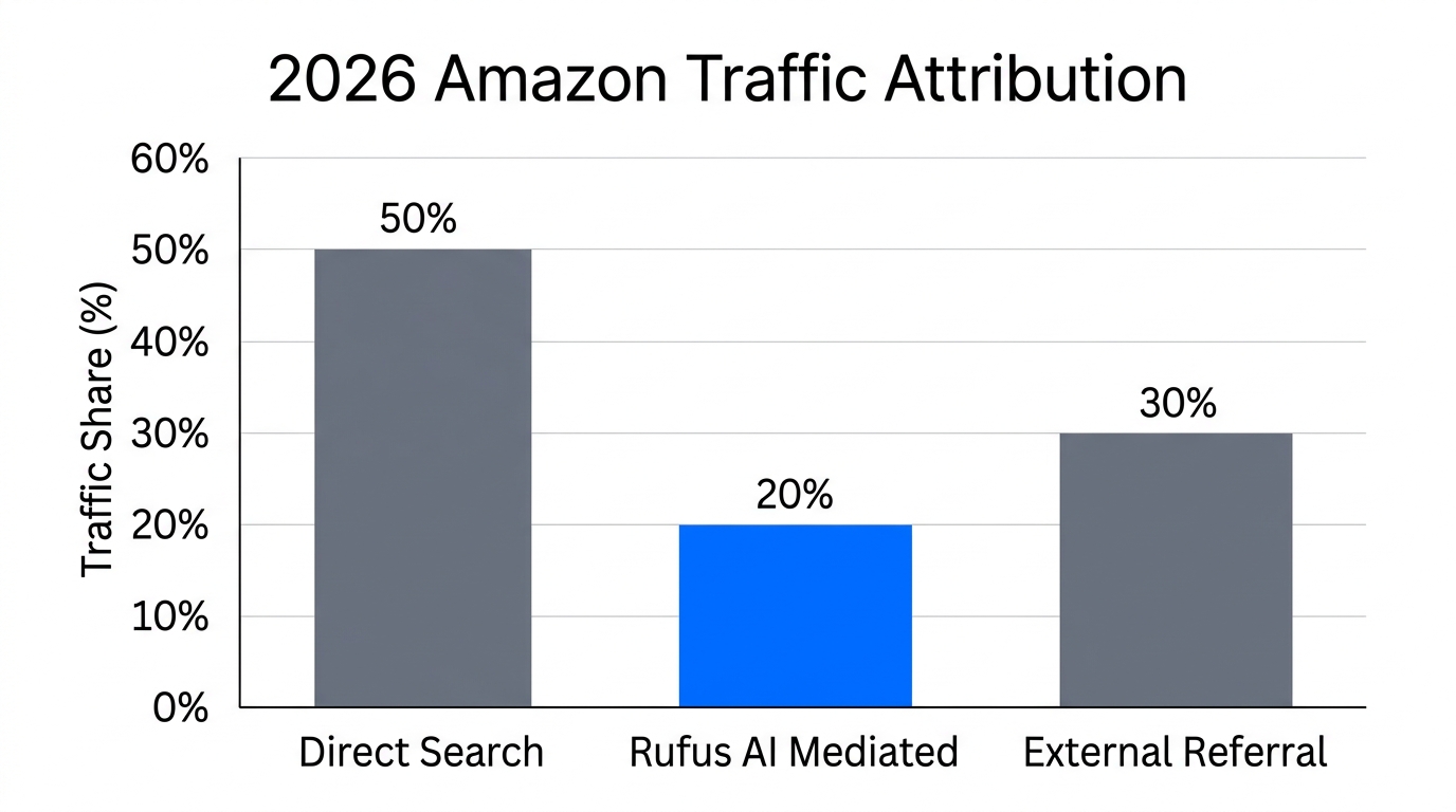 Projected 2026 traffic sources highlighting Rufus AI mediation share