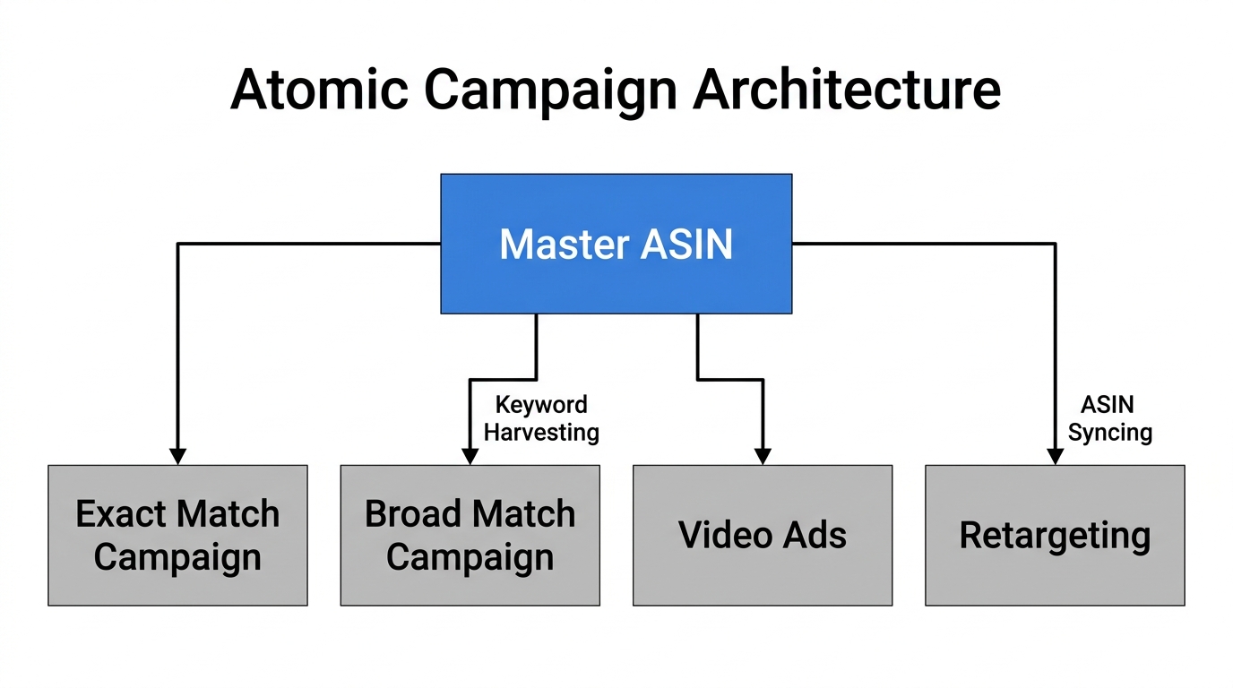 Structural hierarchy for organizing Amazon Sponsored Products campaigns.