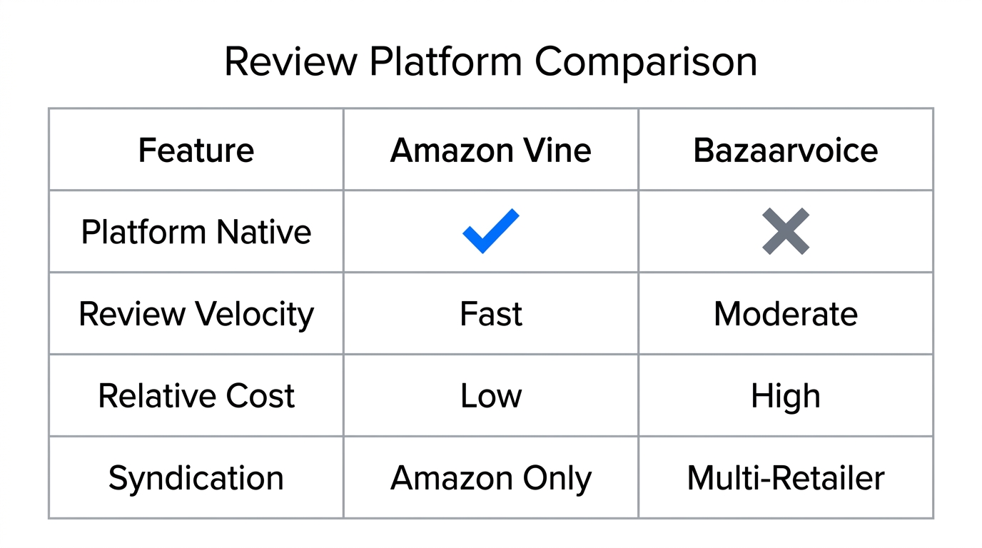 Direct comparison of Amazon Vine and Bazaarvoice for review generation.