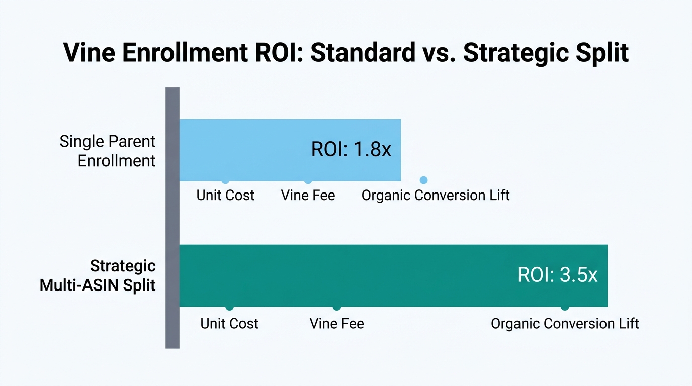 Projected ROI comparison between traditional unified enrollment and strategic variation splitting.