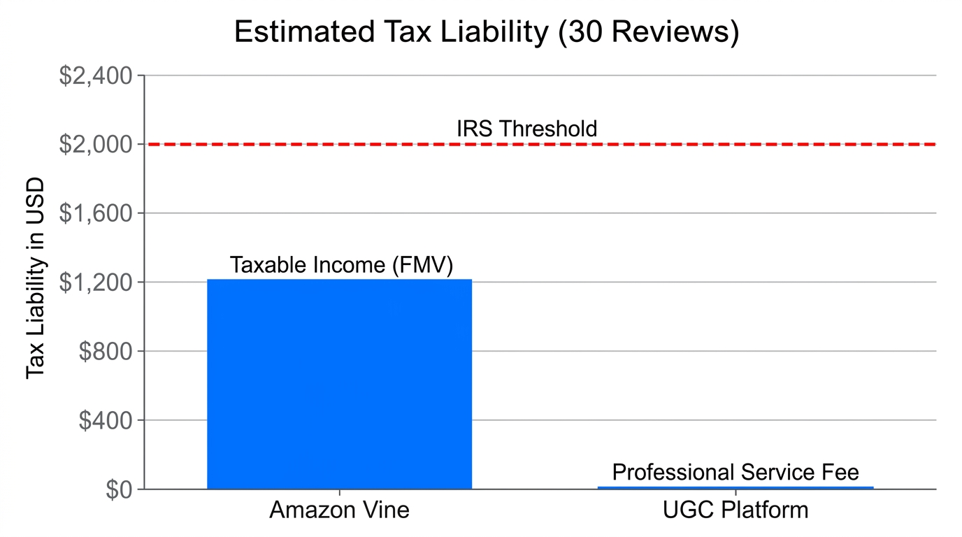 Projected tax liability for Amazon Vine versus professional UGC services.