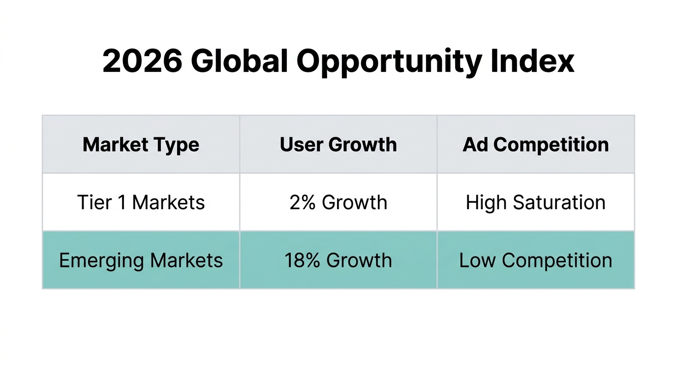 Data table comparing growth potential in Tier 1 versus emerging markets.