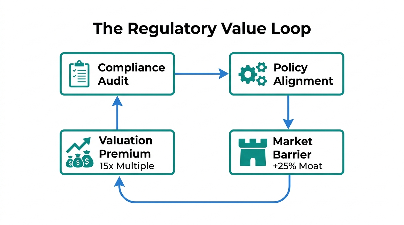 How regulatory positioning creates a competitive moat and increases valuation.
