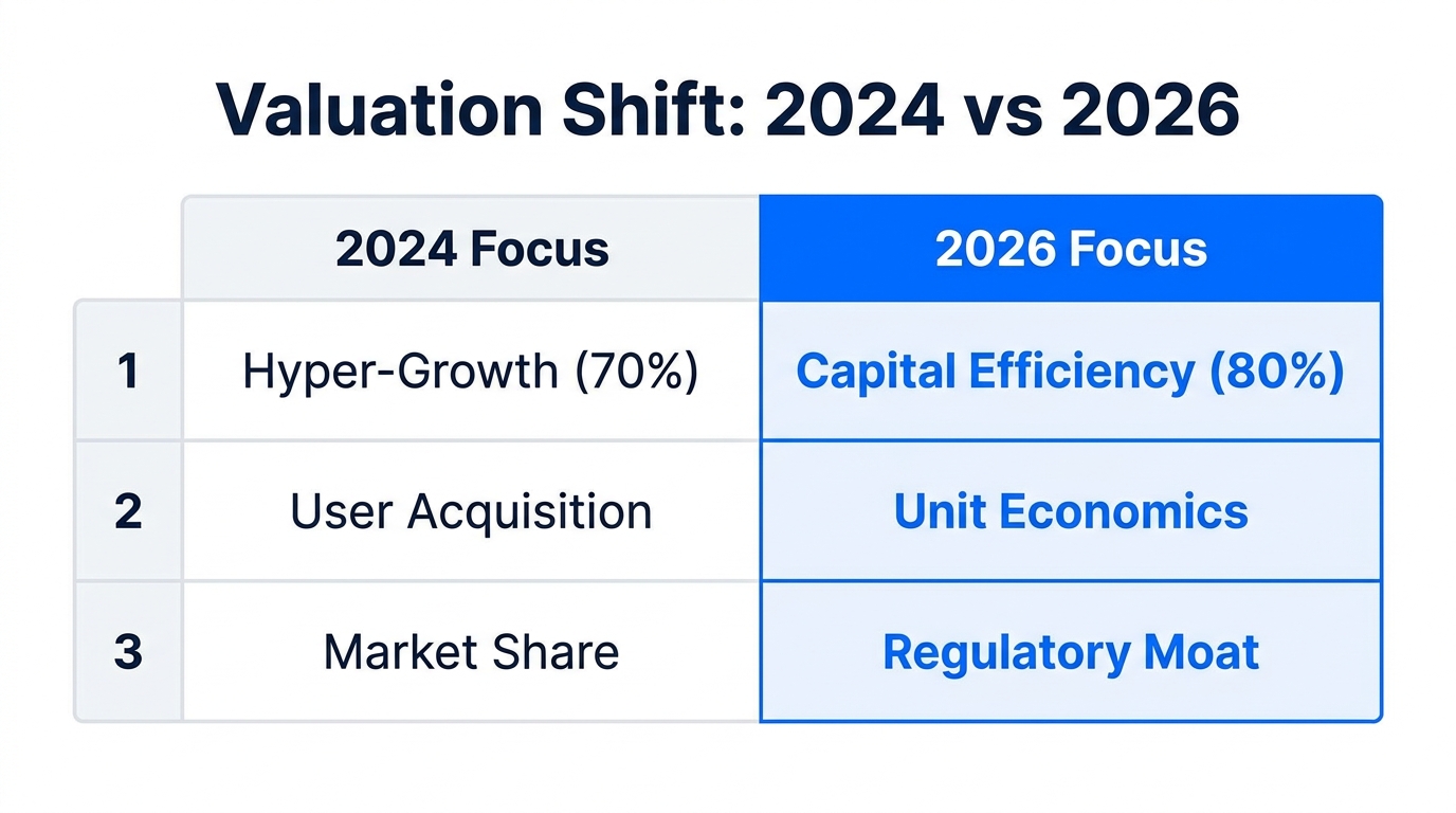 Shift in valuation priorities from growth-at-all-costs to profitability-led scale.