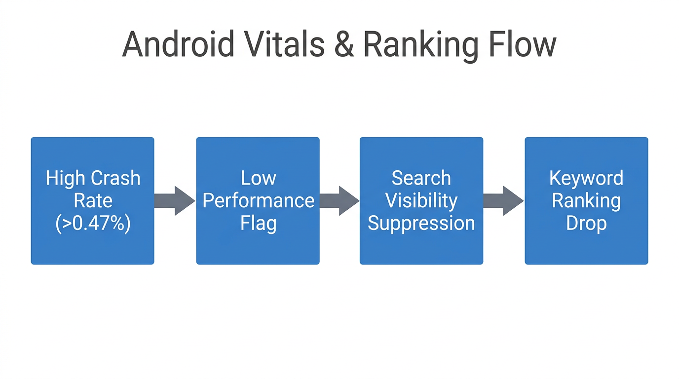 How technical performance issues directly trigger Google Play ranking penalties.