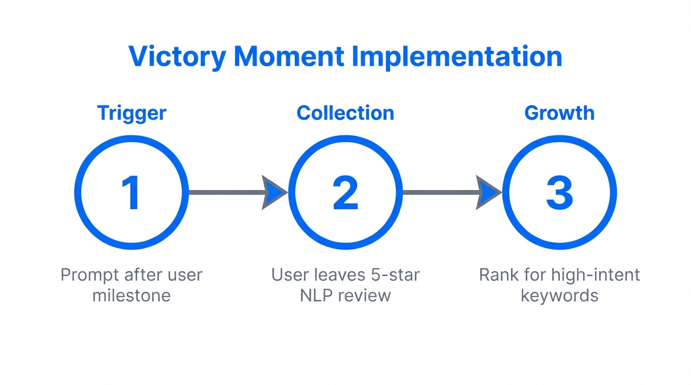 Three-step workflow for triggering high-value user reviews.