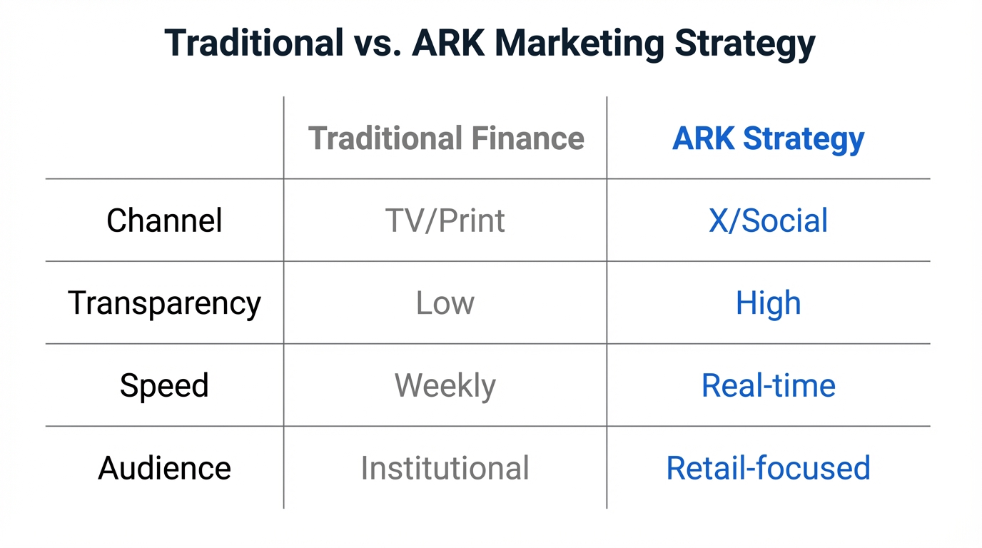 Key differences between traditional financial marketing and ARK's digital approach.
