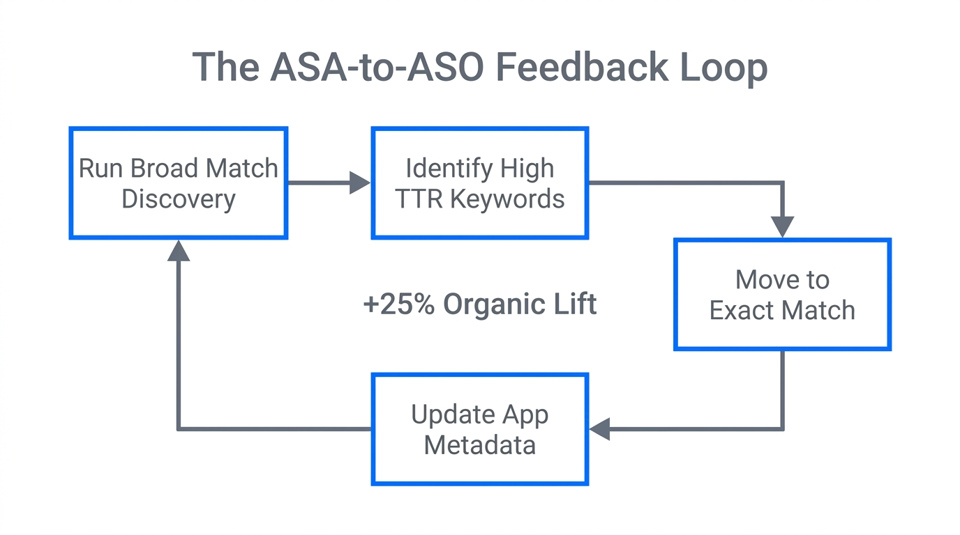 The continuous process of turning paid search data into organic keywords.