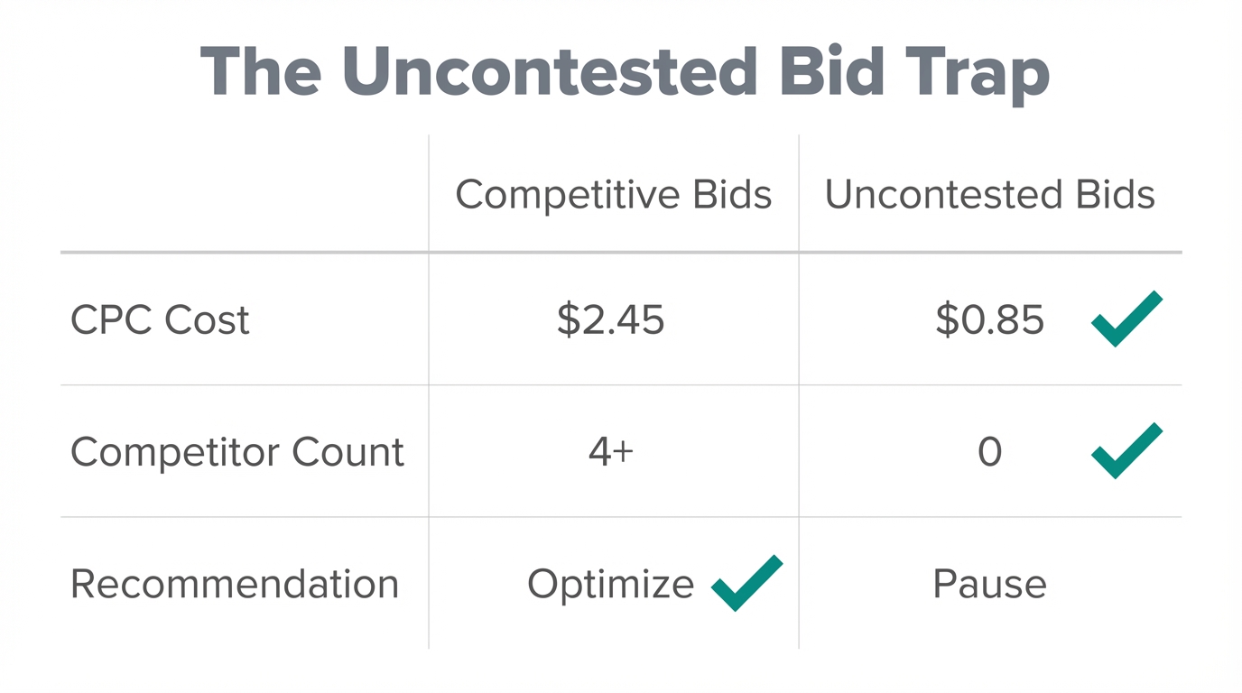Comparison between high-value competitive bids and wasteful uncontested bids.