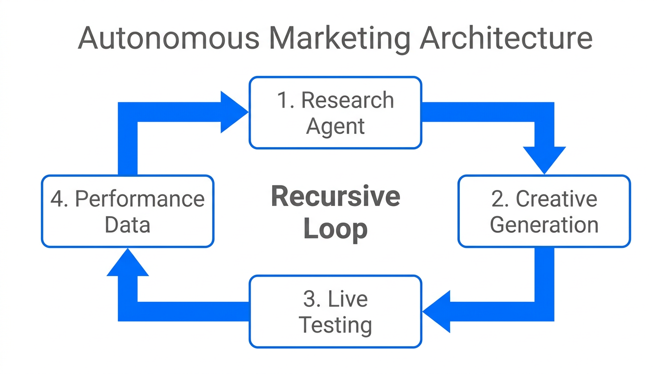 The recursive architecture of an autonomous marketing research loop.
