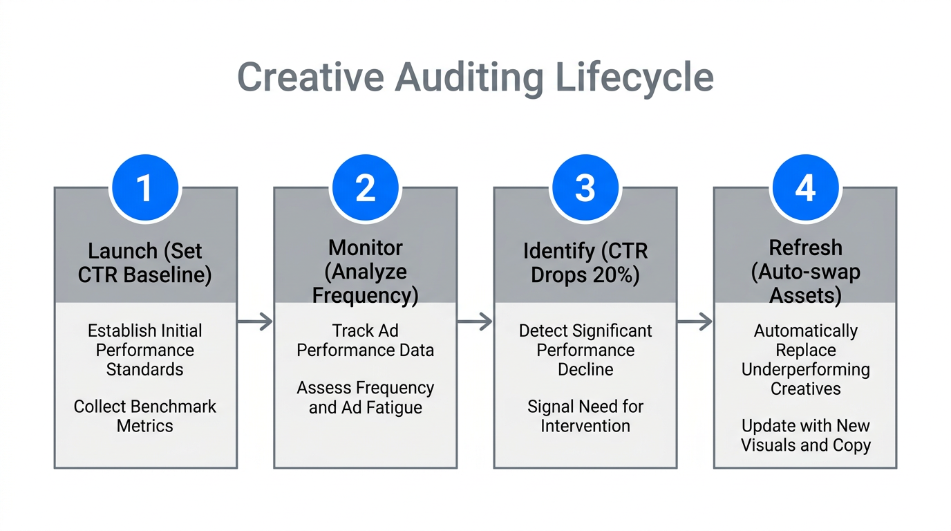 The four-step process for managing and refreshing fatigued ad creatives.