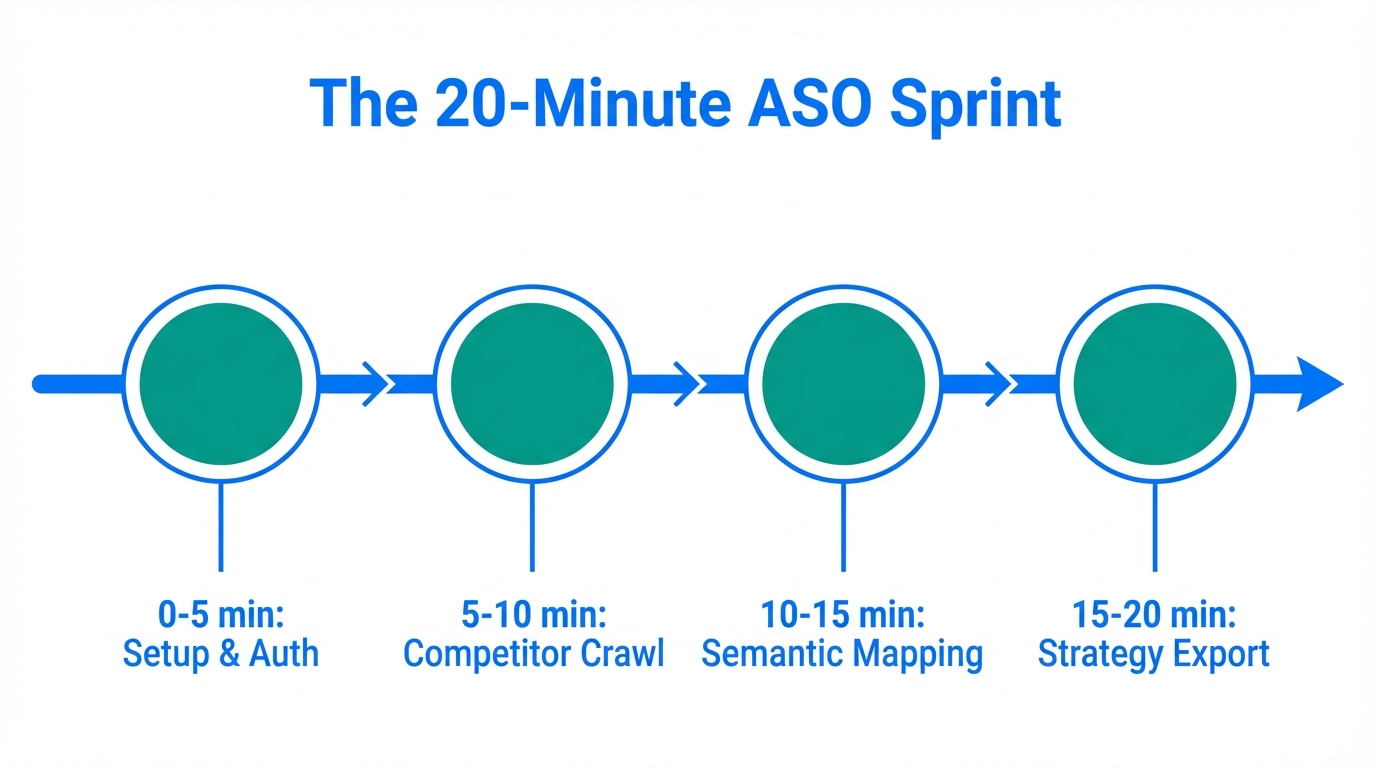 A minute-by-minute breakdown of the automated keyword research process.