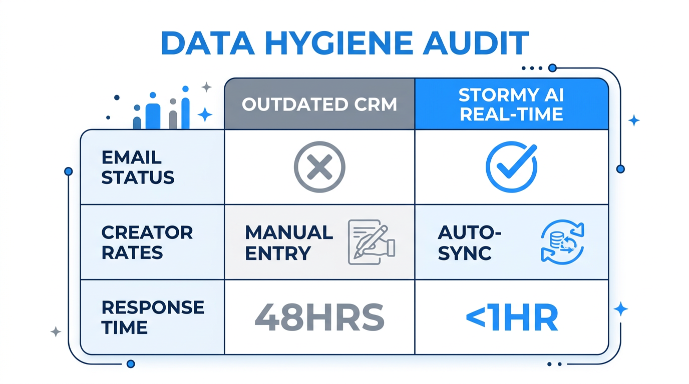 Comparison table showing data accuracy improvements with automated hygiene.