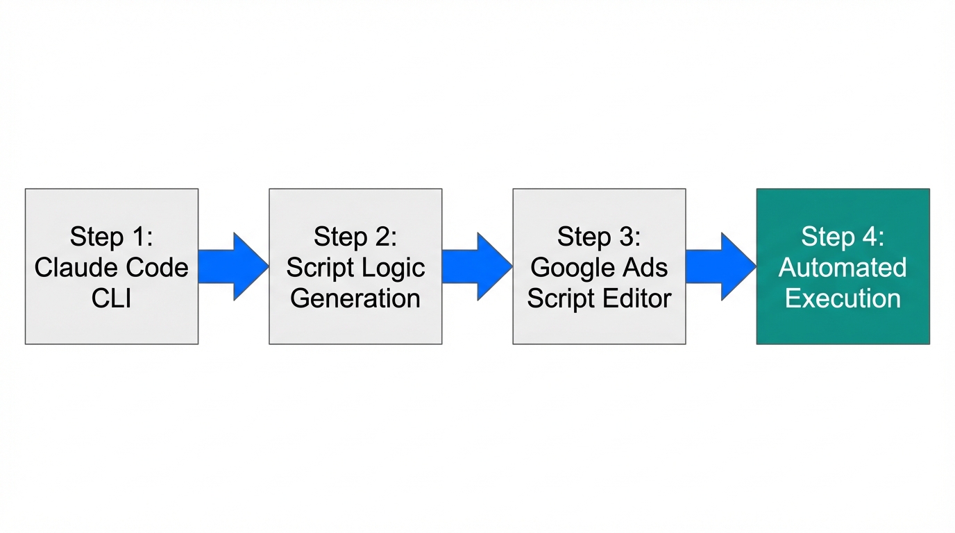 The four-step workflow for deploying Claude Code to Google Ads.
