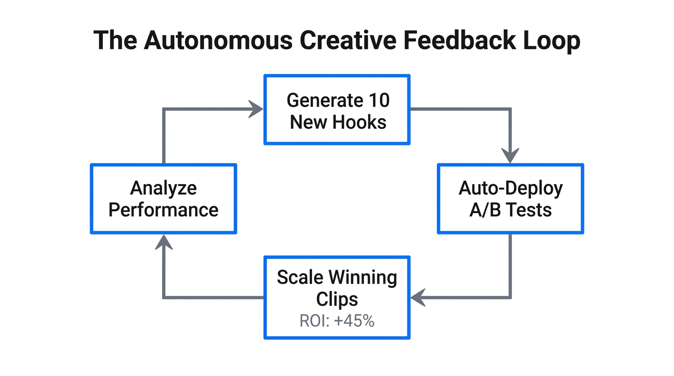 Continuous automated loop for scaling high-performing video creative.