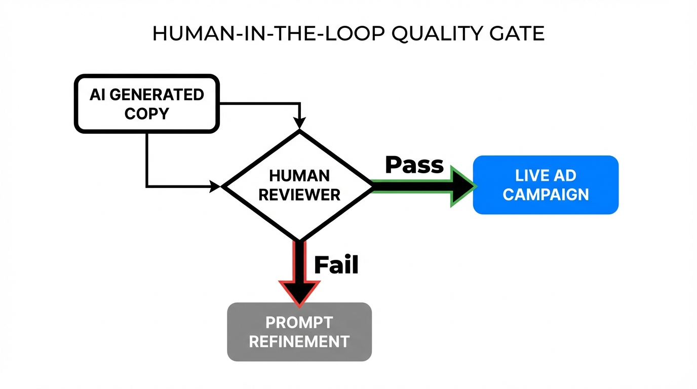 Safety workflow ensures AI-generated content meets brand standards before deployment.