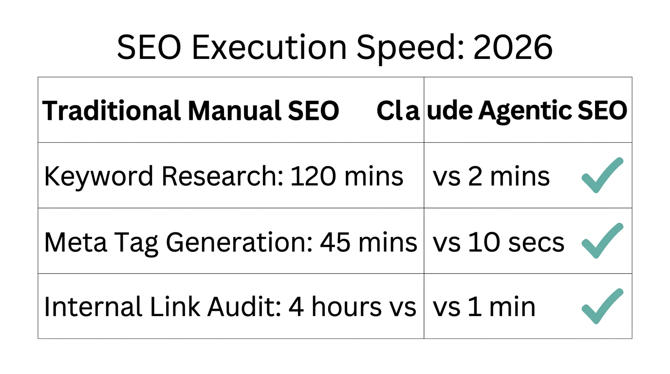 Efficiency comparison showing time savings with Claude Code SEO.