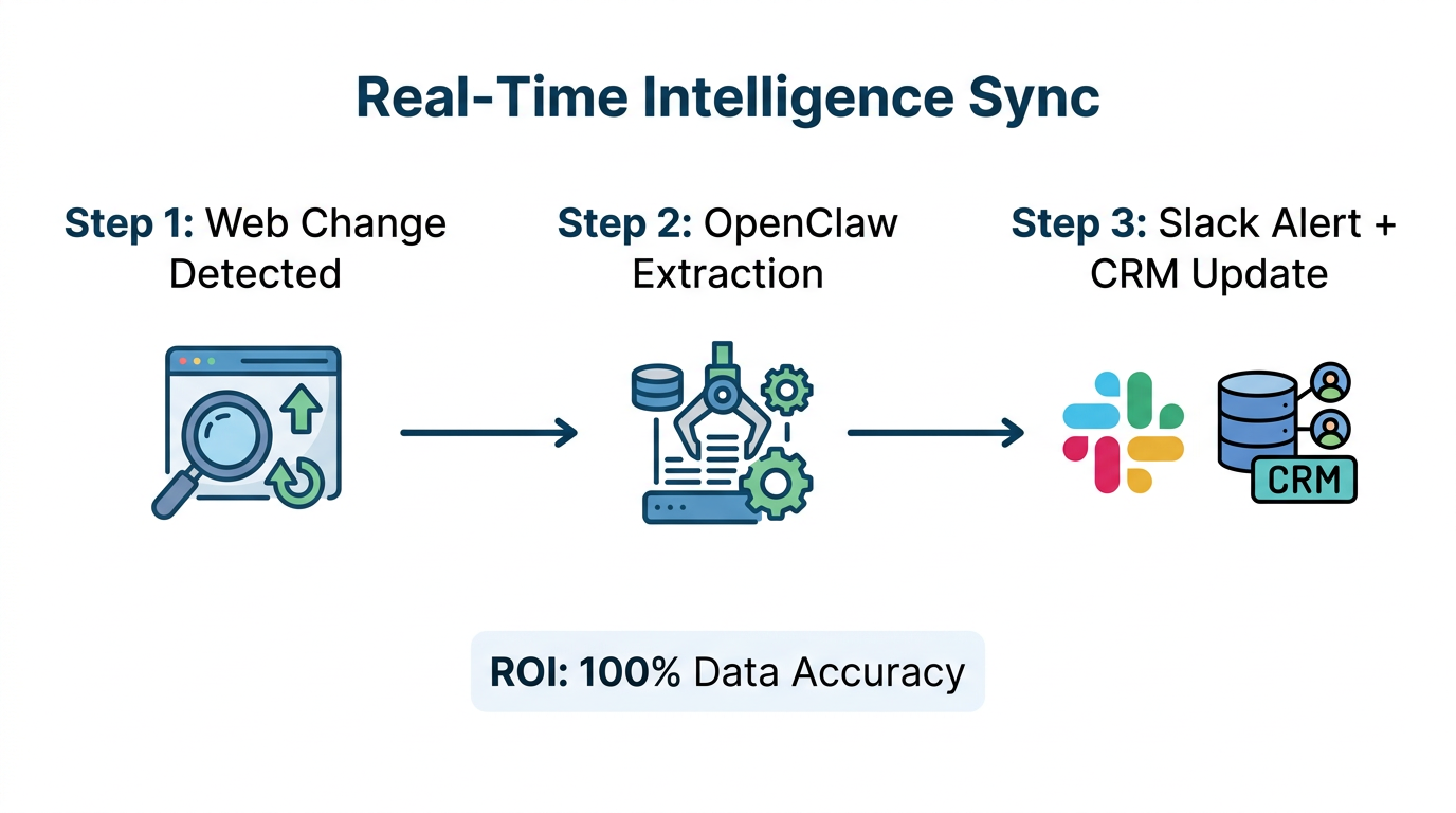 The automated pipeline from web discovery to CRM integration.