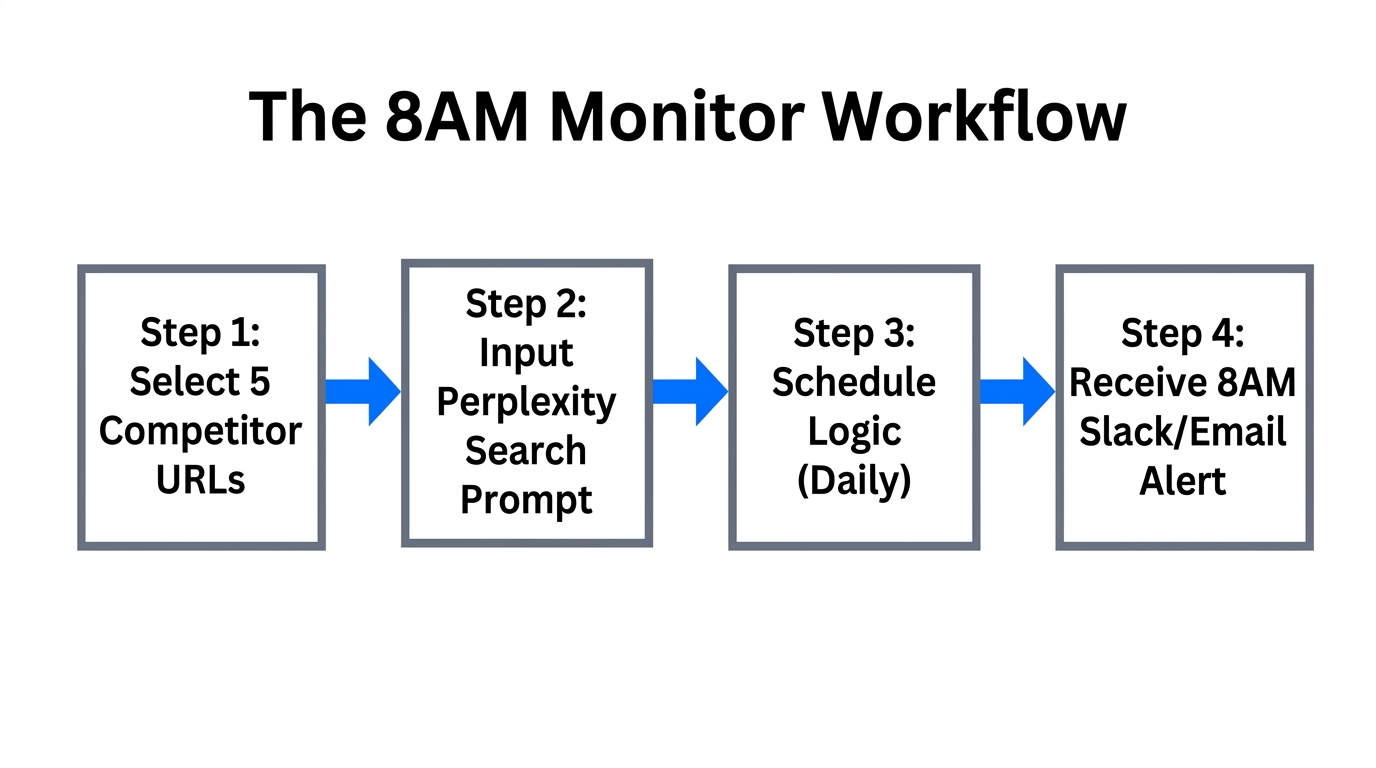 Daily workflow for scheduling automated competitor monitoring via Perplexity.