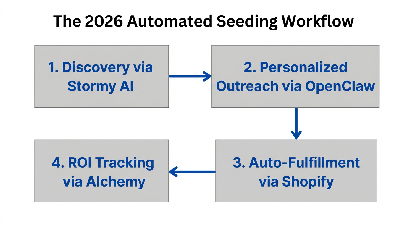 A 4-step workflow for automated influencer discovery and product seeding.