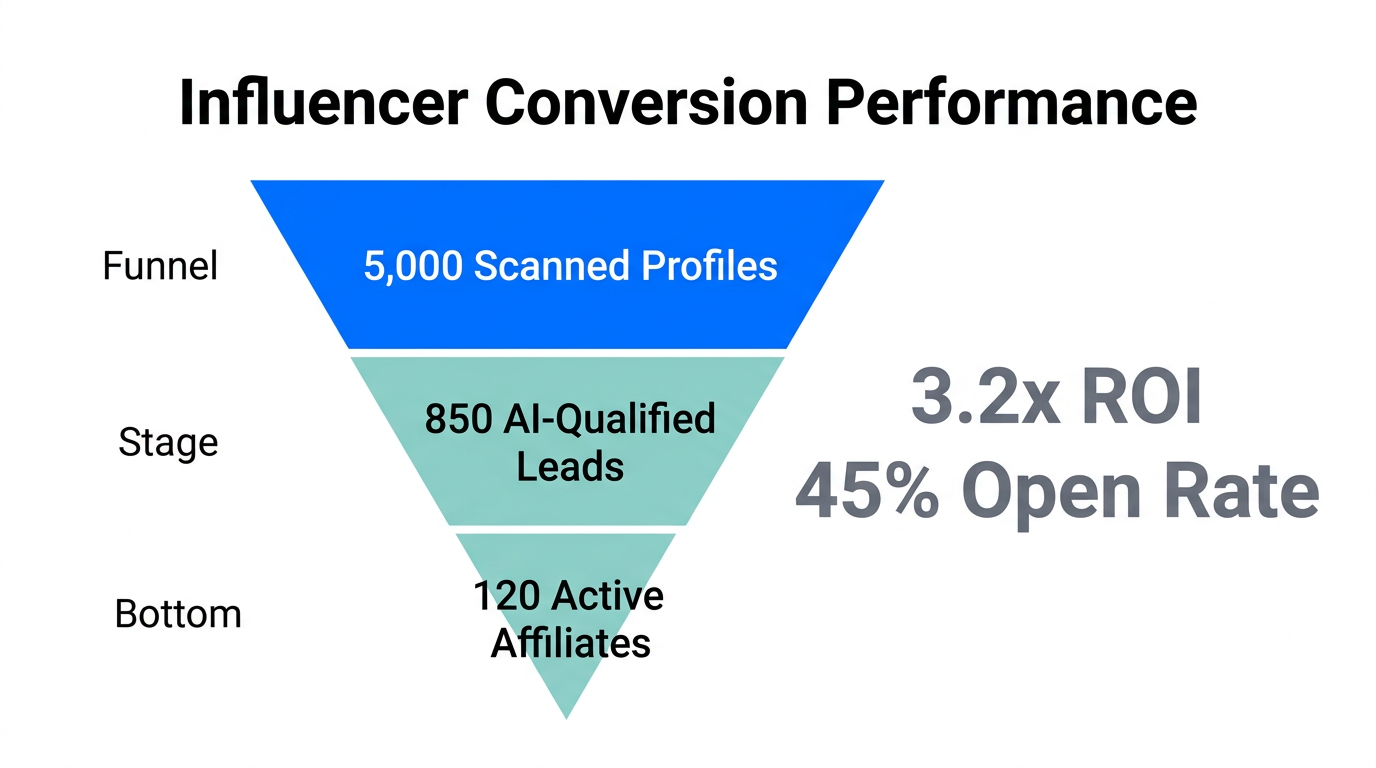Revenue conversion funnel showing discovery to active affiliate partnership.