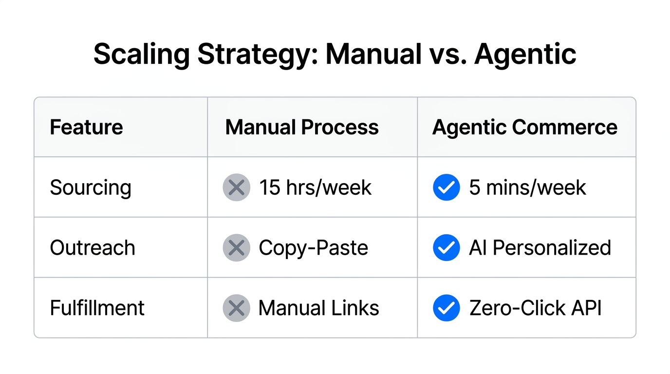 Efficiency comparison between manual influencer management and AI agent automation.