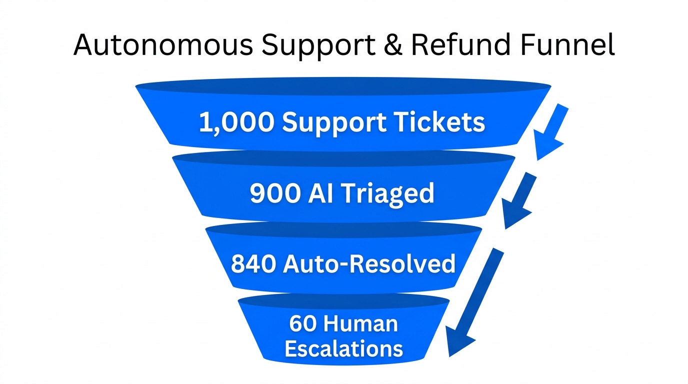 Visual funnel showing how AI triages and resolves customer inquiries.