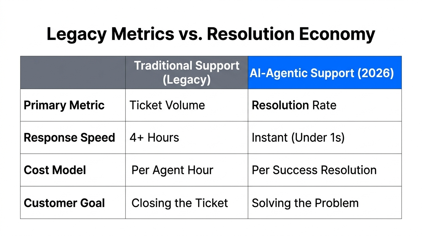 Comparison of traditional support metrics versus the 2026 resolution-based model.