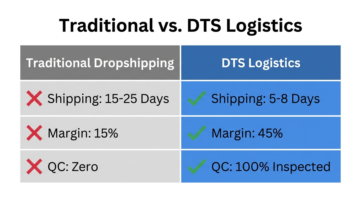 Performance comparison between traditional dropshipping and direct-to-source logistics.