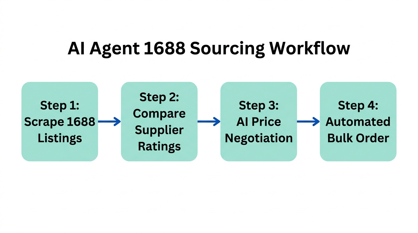 Workflow for AI agents automating product sourcing and price negotiation.