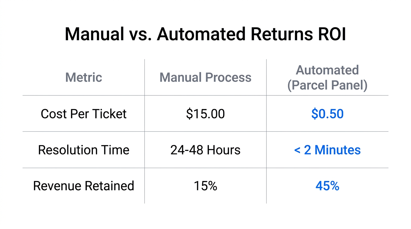 Comparison of costs and efficiency between manual and automated returns.