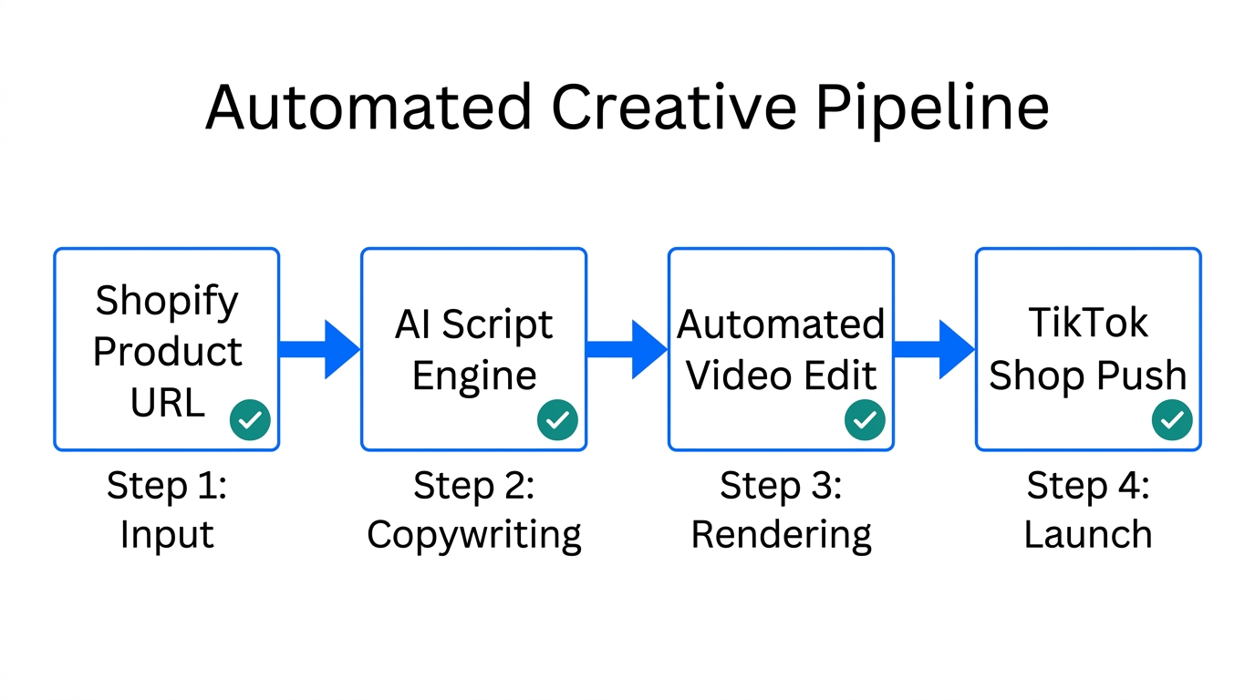 Workflow showing the automated process from product URL to TikTok ad.