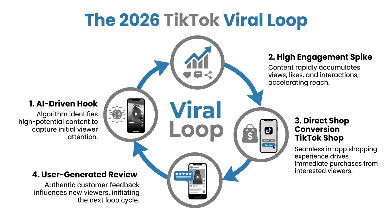 The continuous cycle of content engagement and shop conversions.