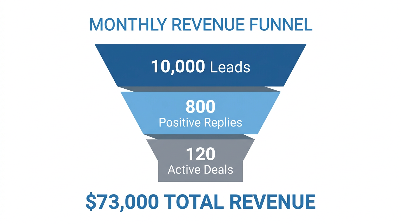Conversion funnel showing lead volume to monthly revenue results.