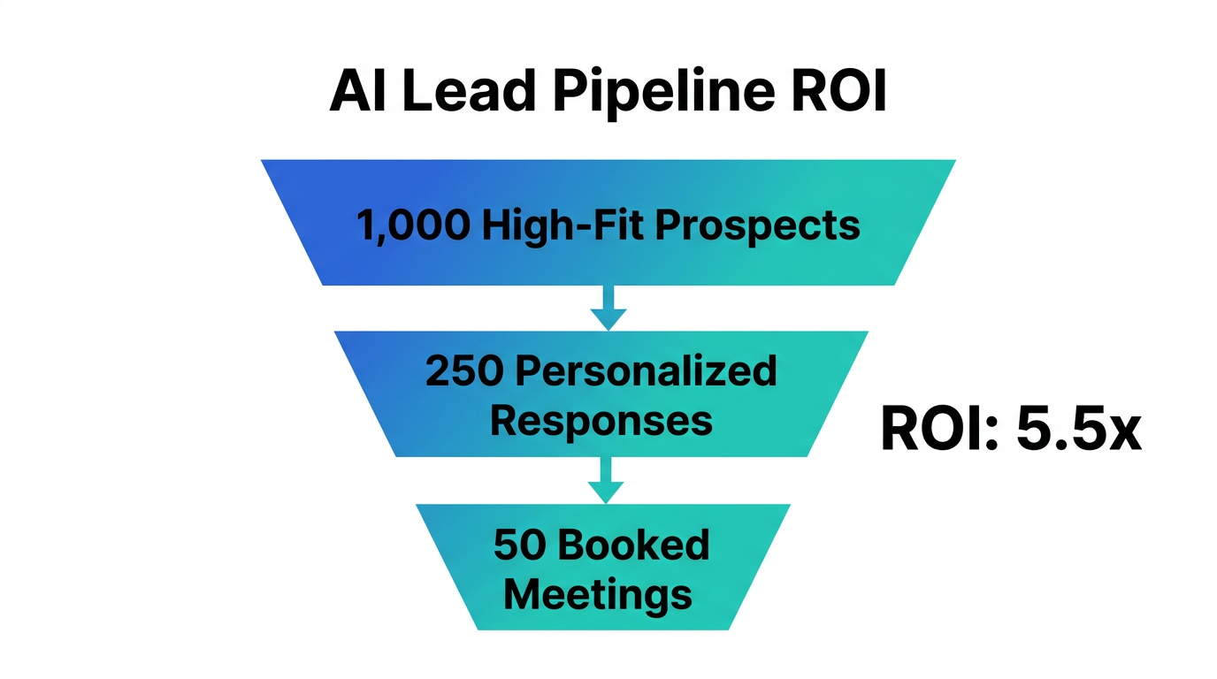 Projected lead conversion funnel for an autonomous research pipeline.
