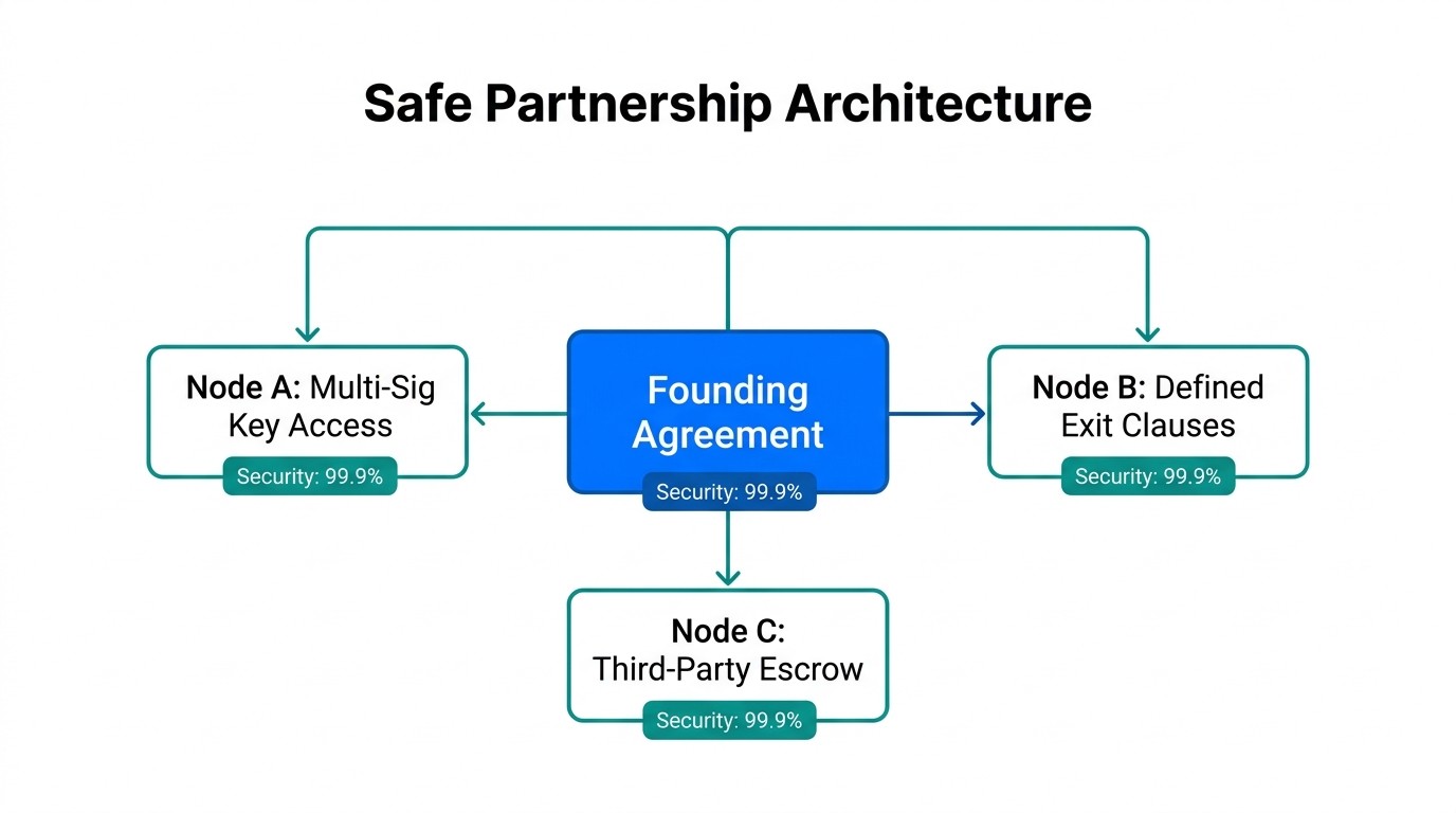 Flowchart showing essential security layers for modern founder partnerships.